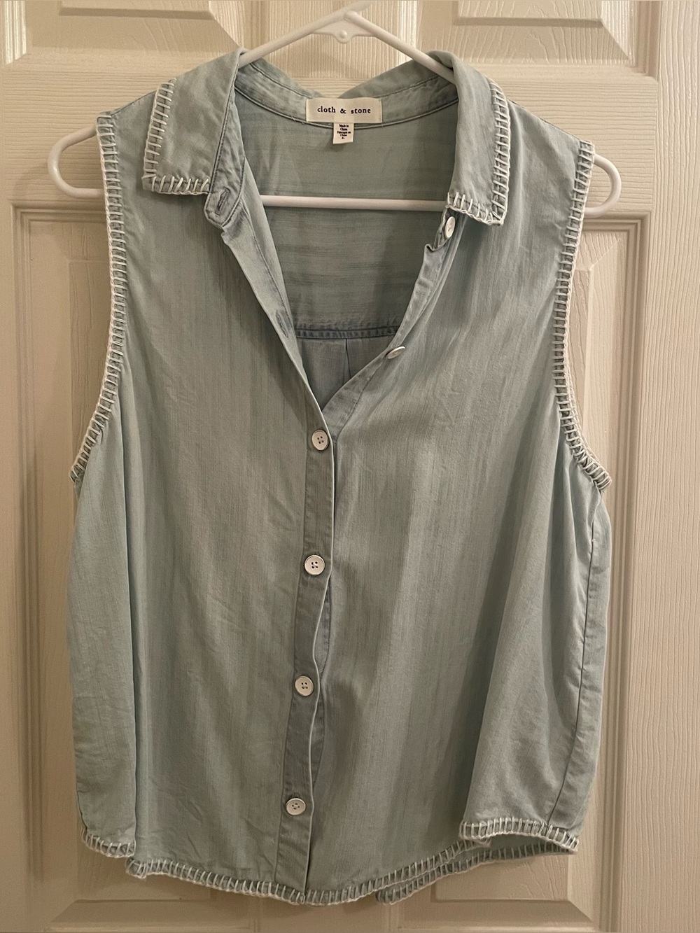 Anthropologie Cloth & Stone Sleeveless Blanket-Stitch Blouse